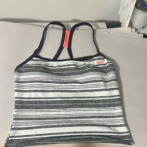 Nike Black and White Striped Tank with Orange Logo